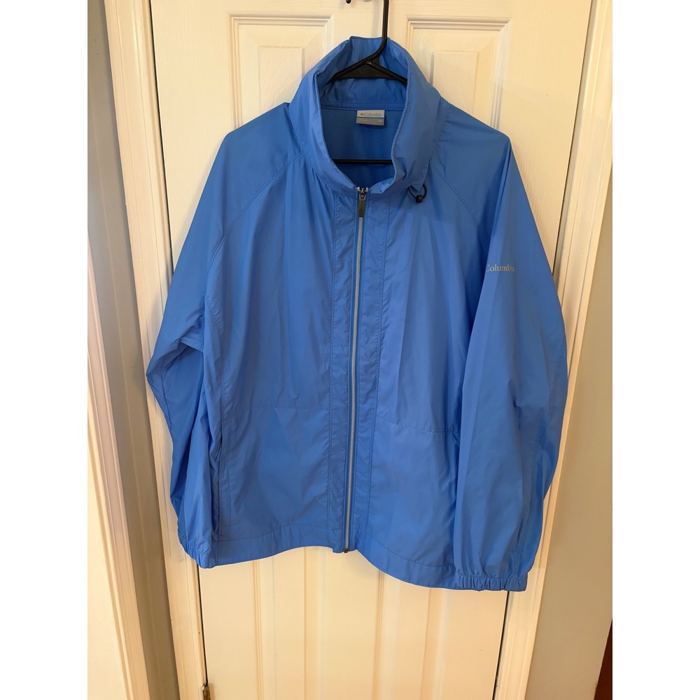 Columbia Windbreaker Women 3X Blue Full Zip Mesh Lined Vented Back Jacket